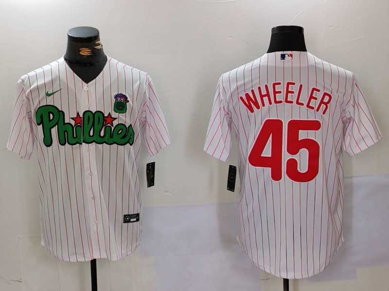 Mens Philadelphia Phillies #45 Zack Wheeler White Green Cool Base Stitched Jersey->philadelphia phillies->MLB Jersey